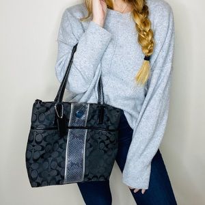 Coach Black Allover Logo Printed Shoulder Bag